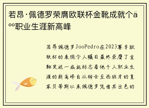 若昂·佩德罗荣膺欧联杯金靴成就个人职业生涯新高峰